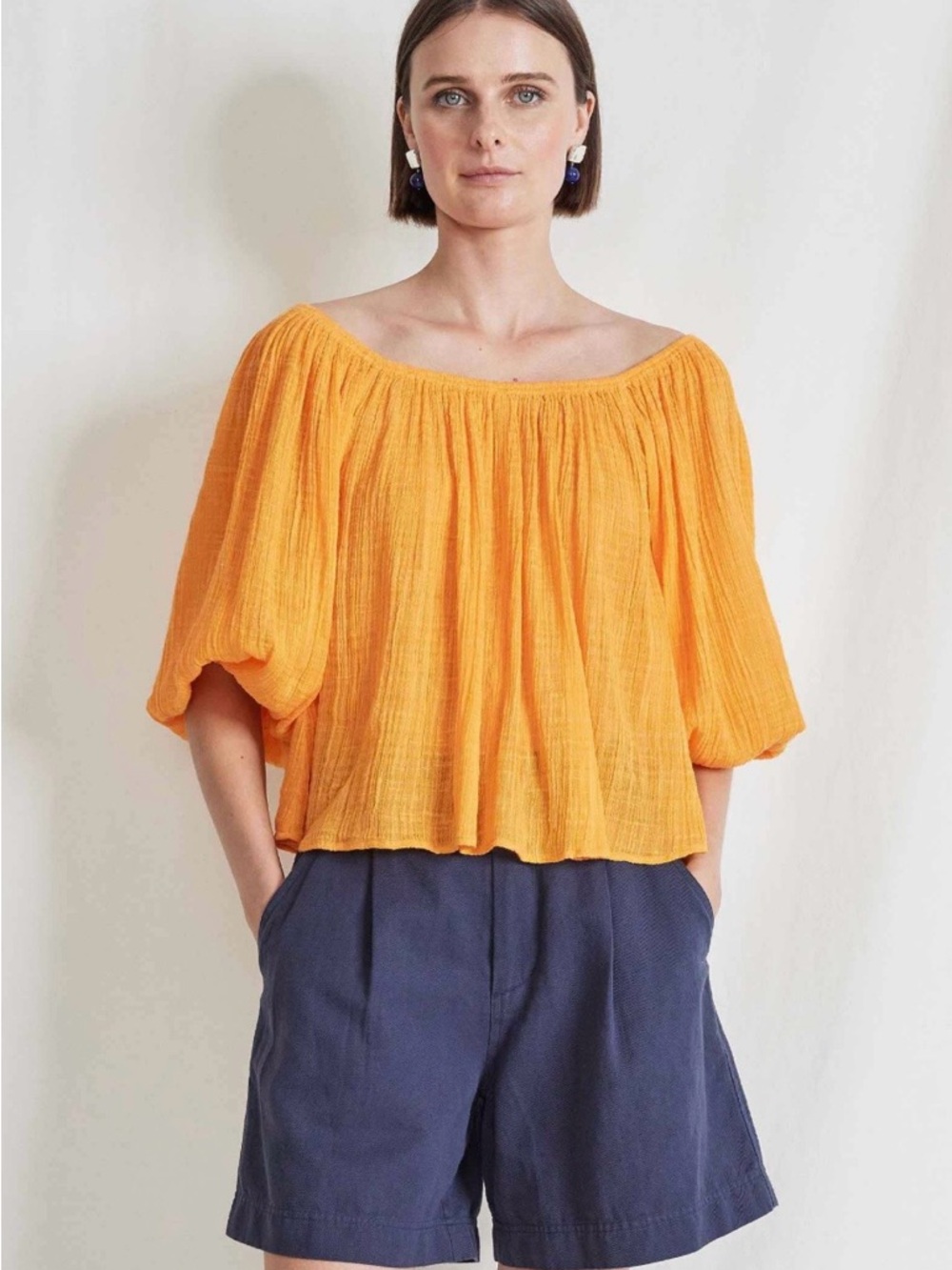 Apiece Apart Orange Off-Shoulder Gauze Peasant Top